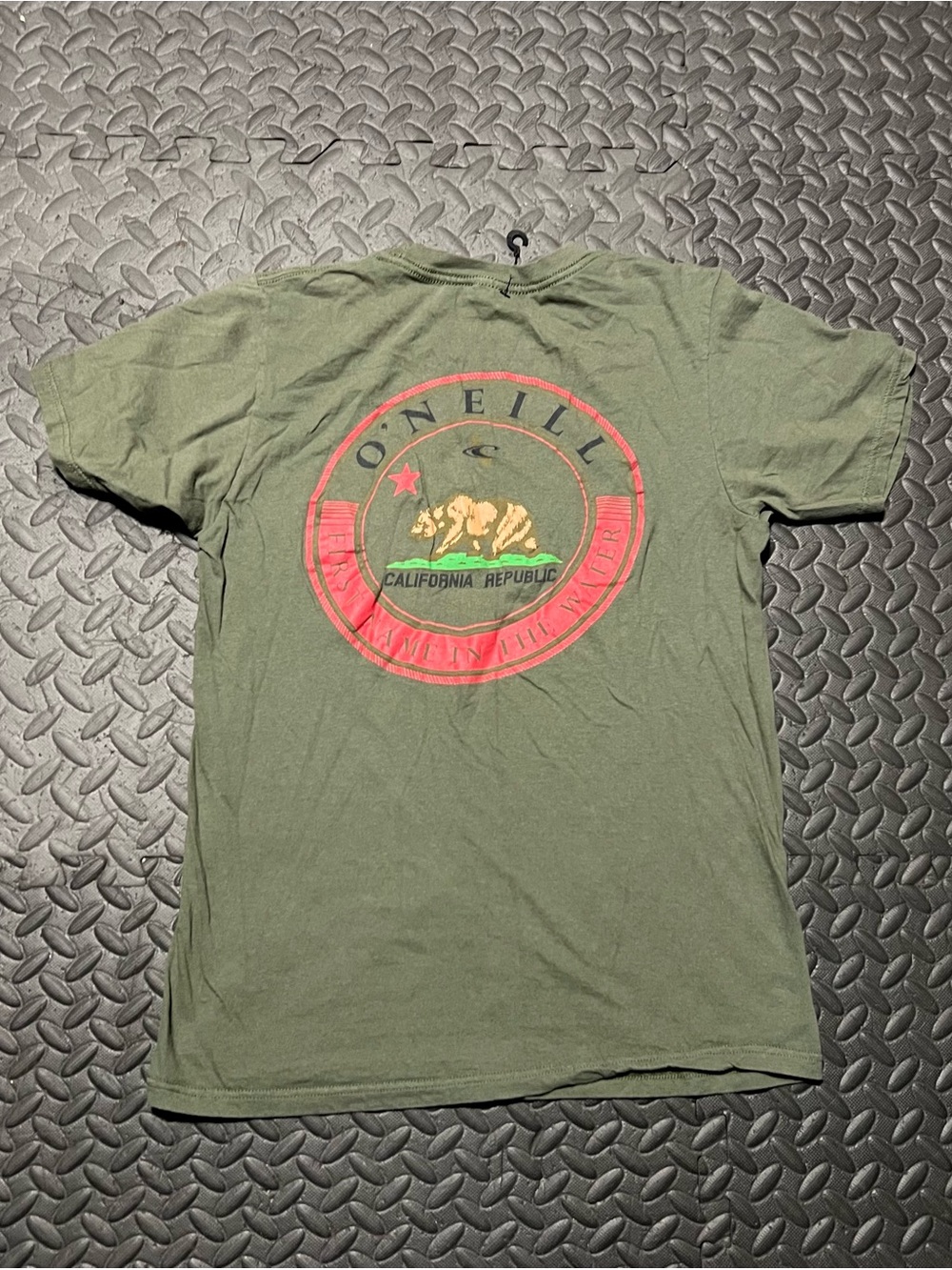 O'Neill Olive Green Short Sleeve Tee with Red Graphic